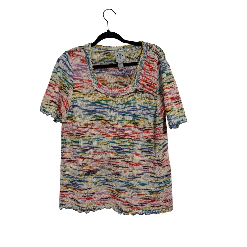 Rain + Rose Knit Top Space Dye Rainbow Scallop Trim XL Boho Eclectic